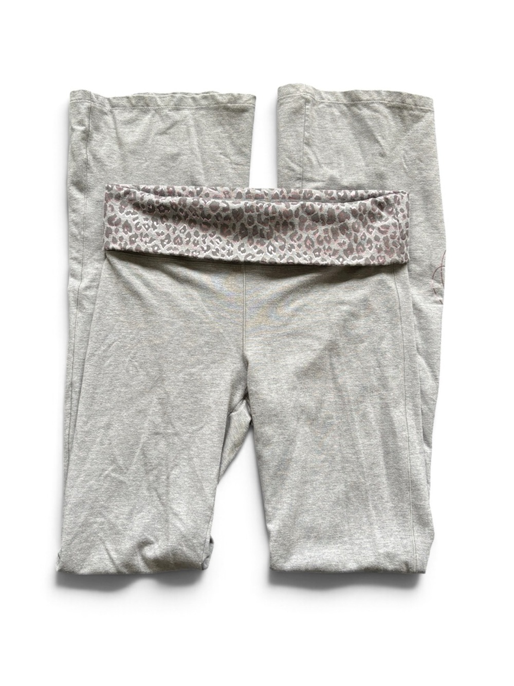 PINK Victoria's Secret Small Light Grey Fold Over Cheetah Print Flared Leggings